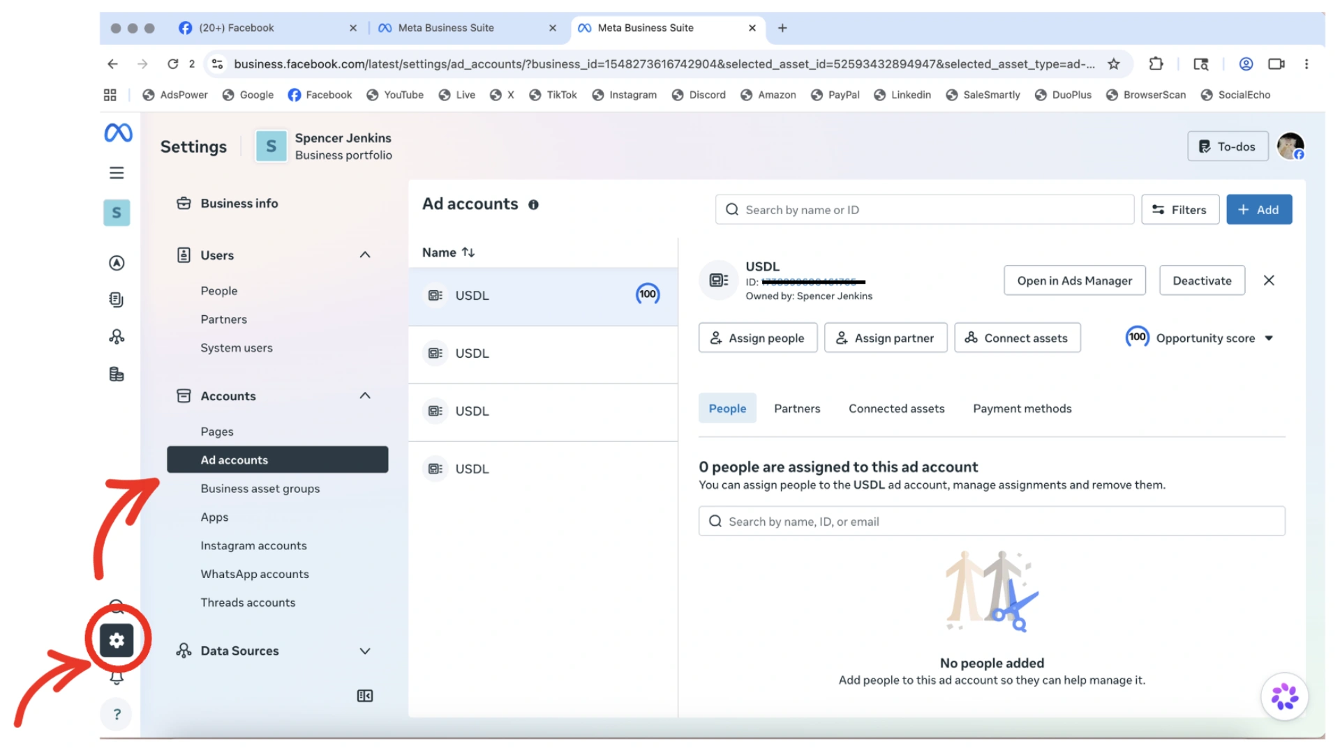 Meta Business Suite — Settings and Ads Account
