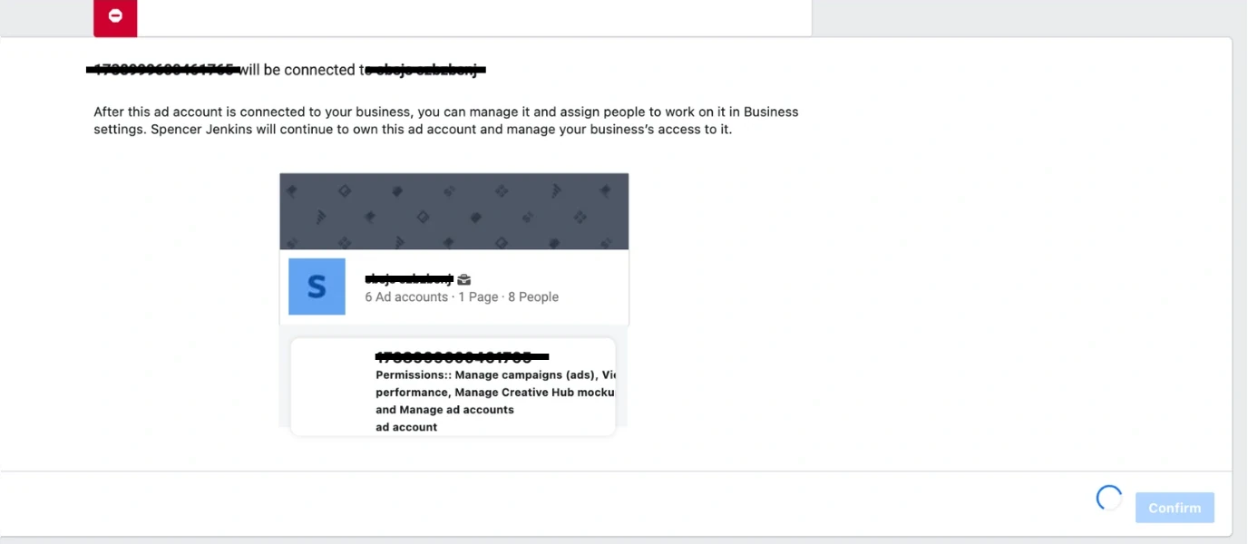 Redirected to the partner's Business Manager — success