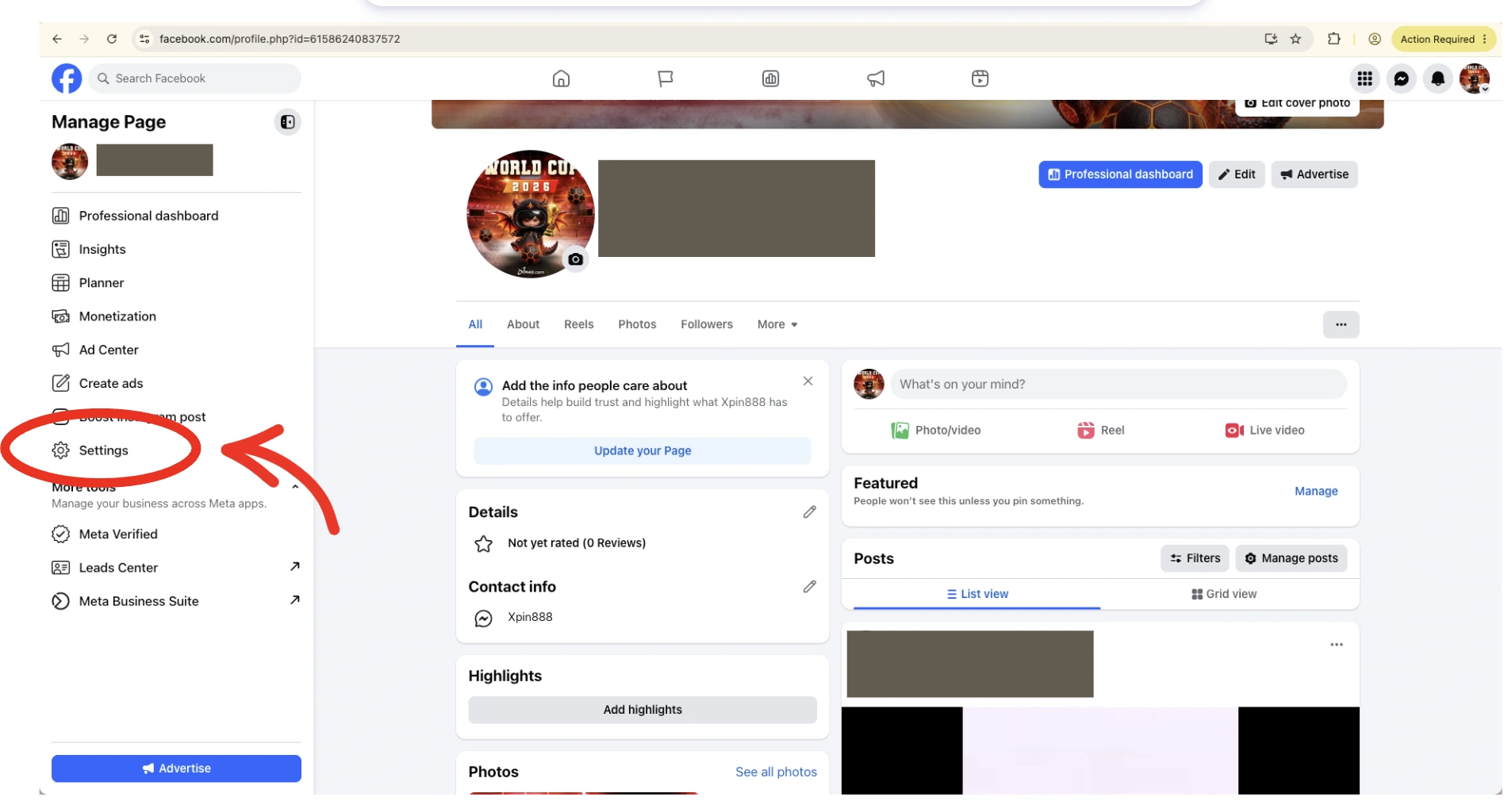 Open Settings from Manage Page