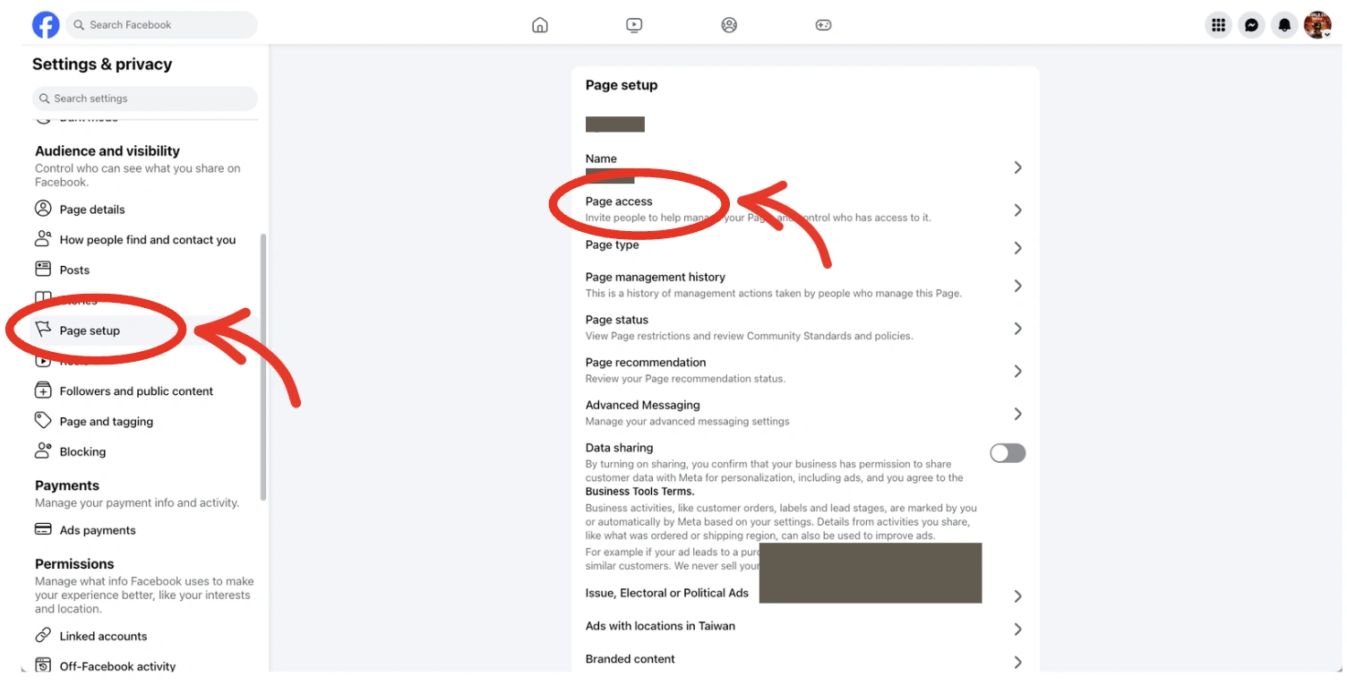Open Page setup, then Page access