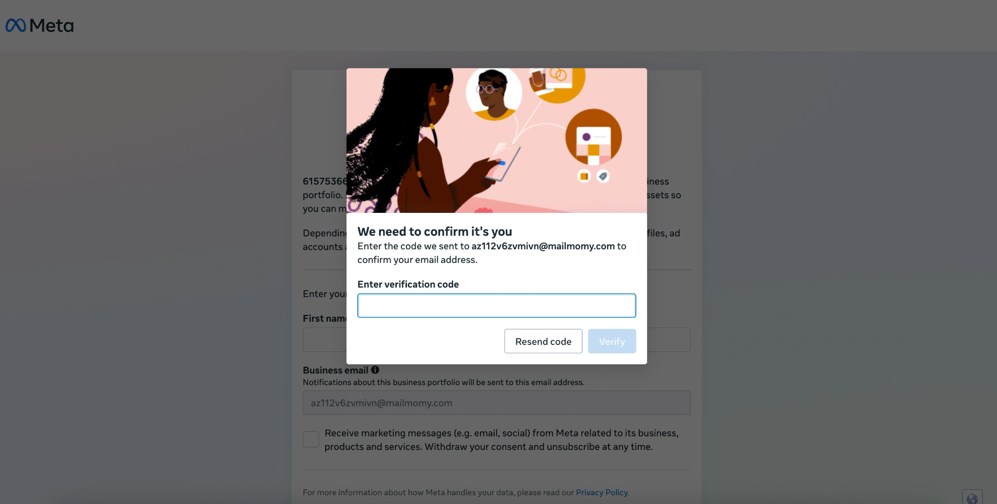 Verify your email with the confirmation code
