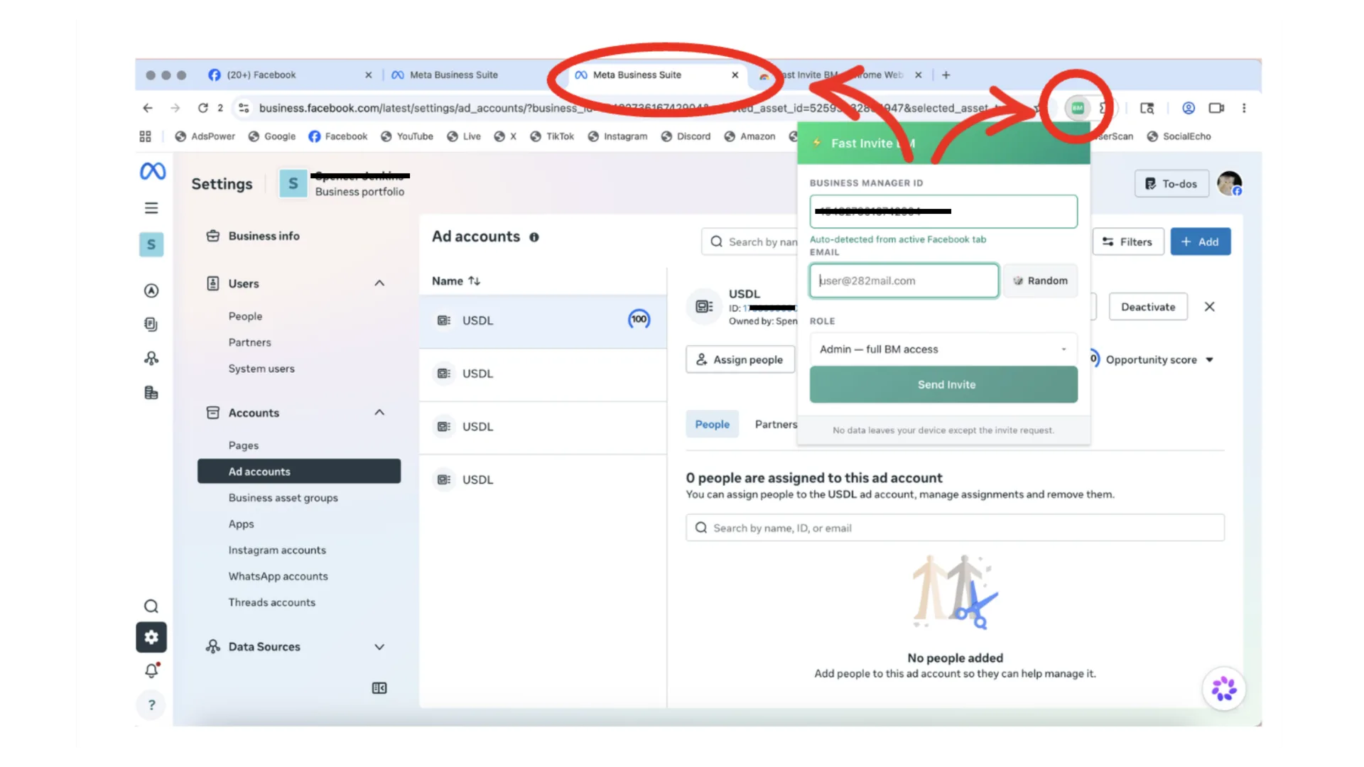 Open Business Manager, then open the Fast Invite BM extension