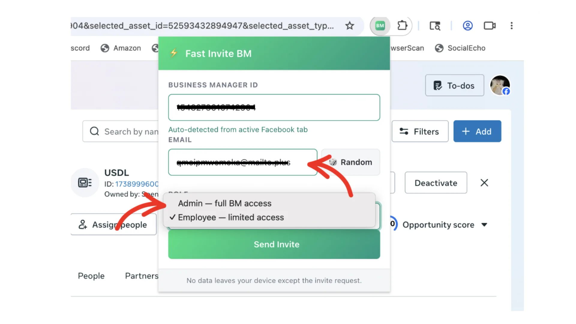 Enter email, select role, then press Send Invite