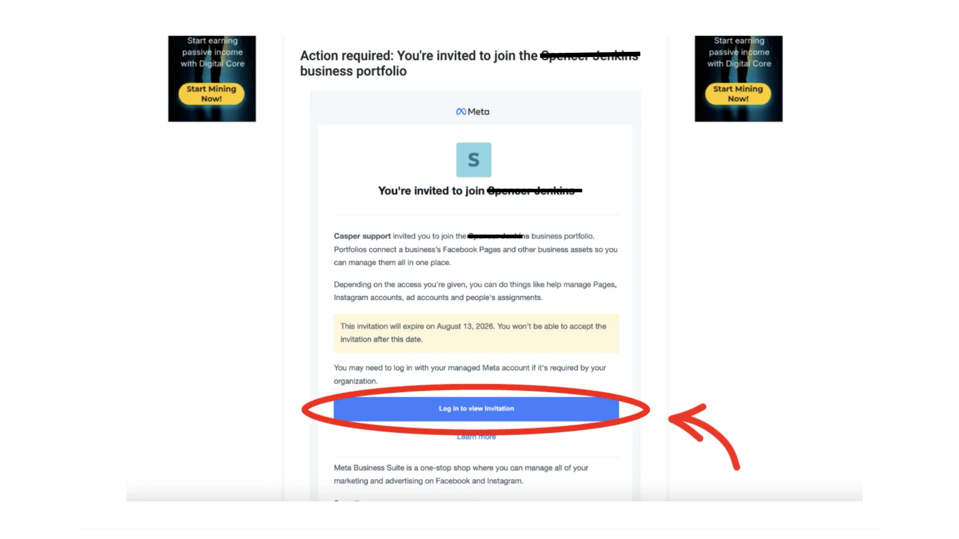 Open the invitation email and press Log in to view invitation