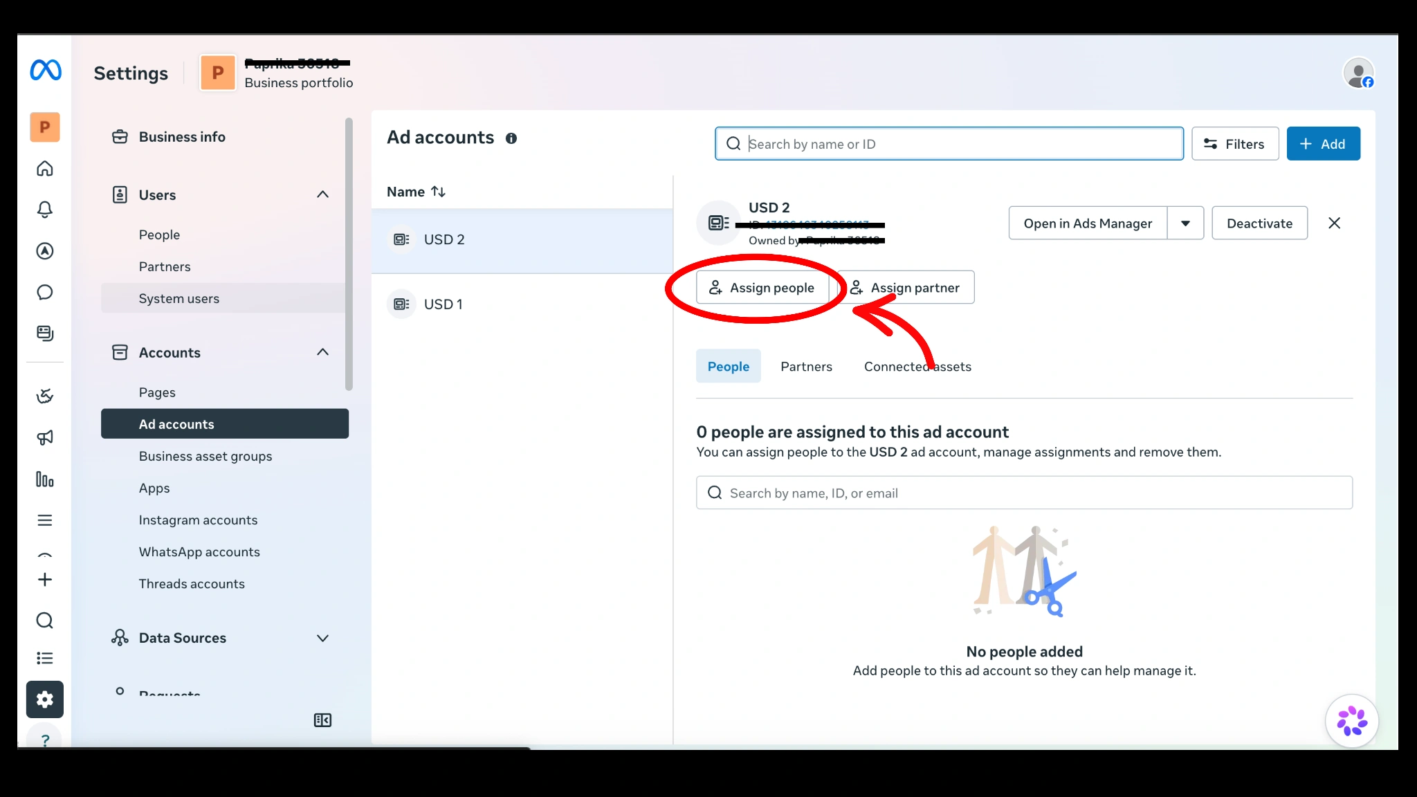 You don't have permission to access any ad accounts message