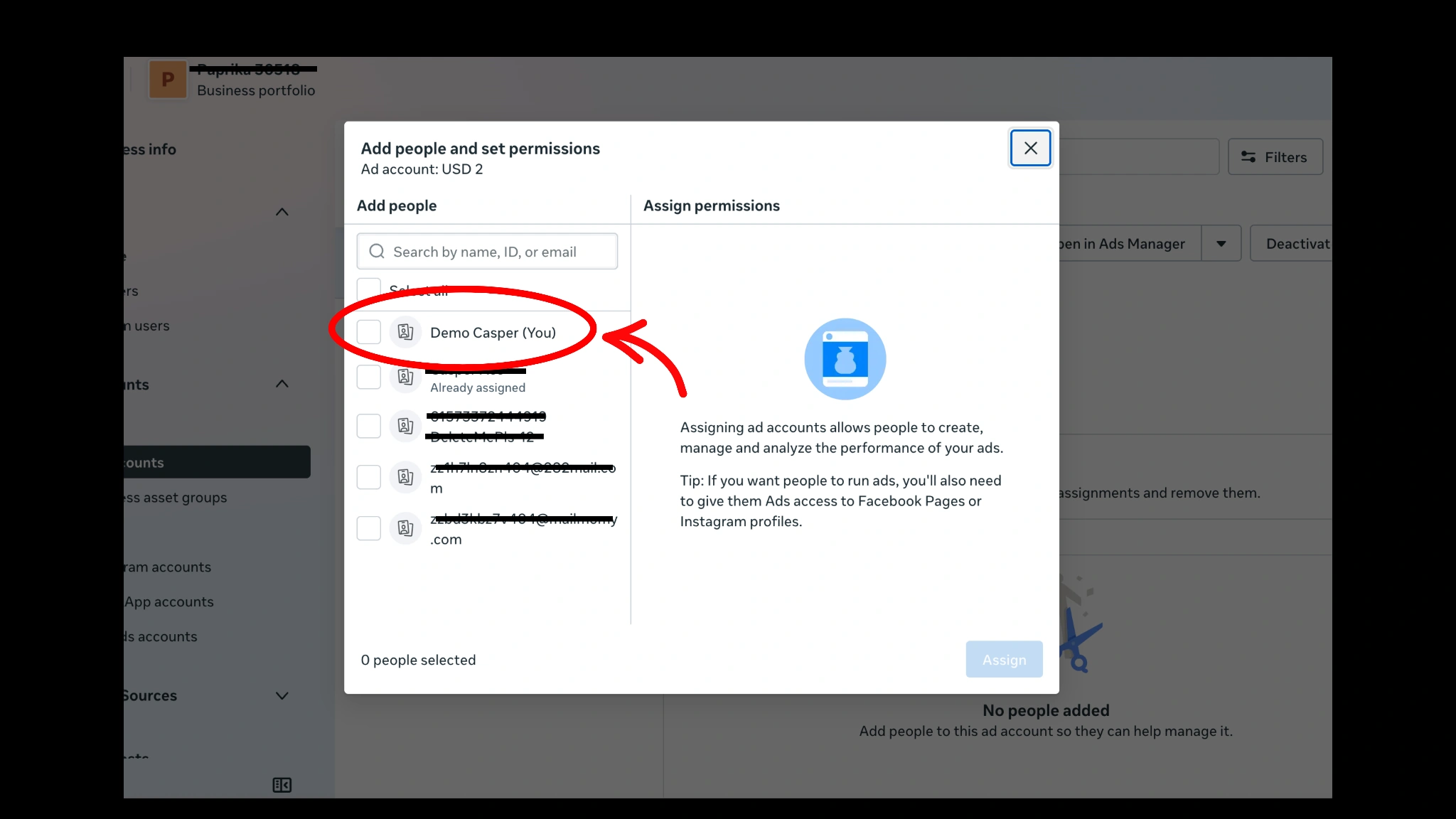 Assign permission to yourself or another person on this BM