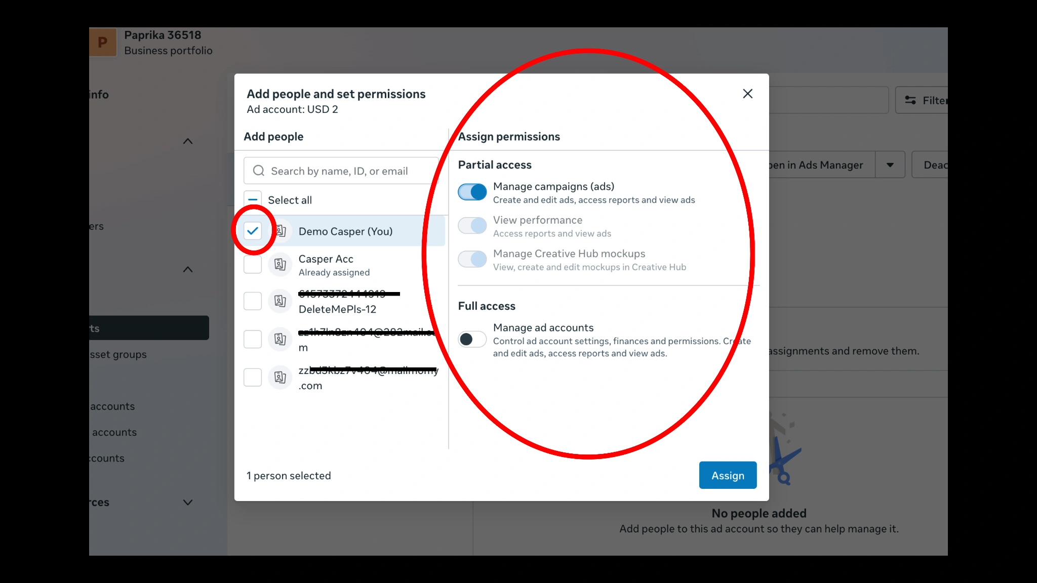 Confirm the permission assignment
