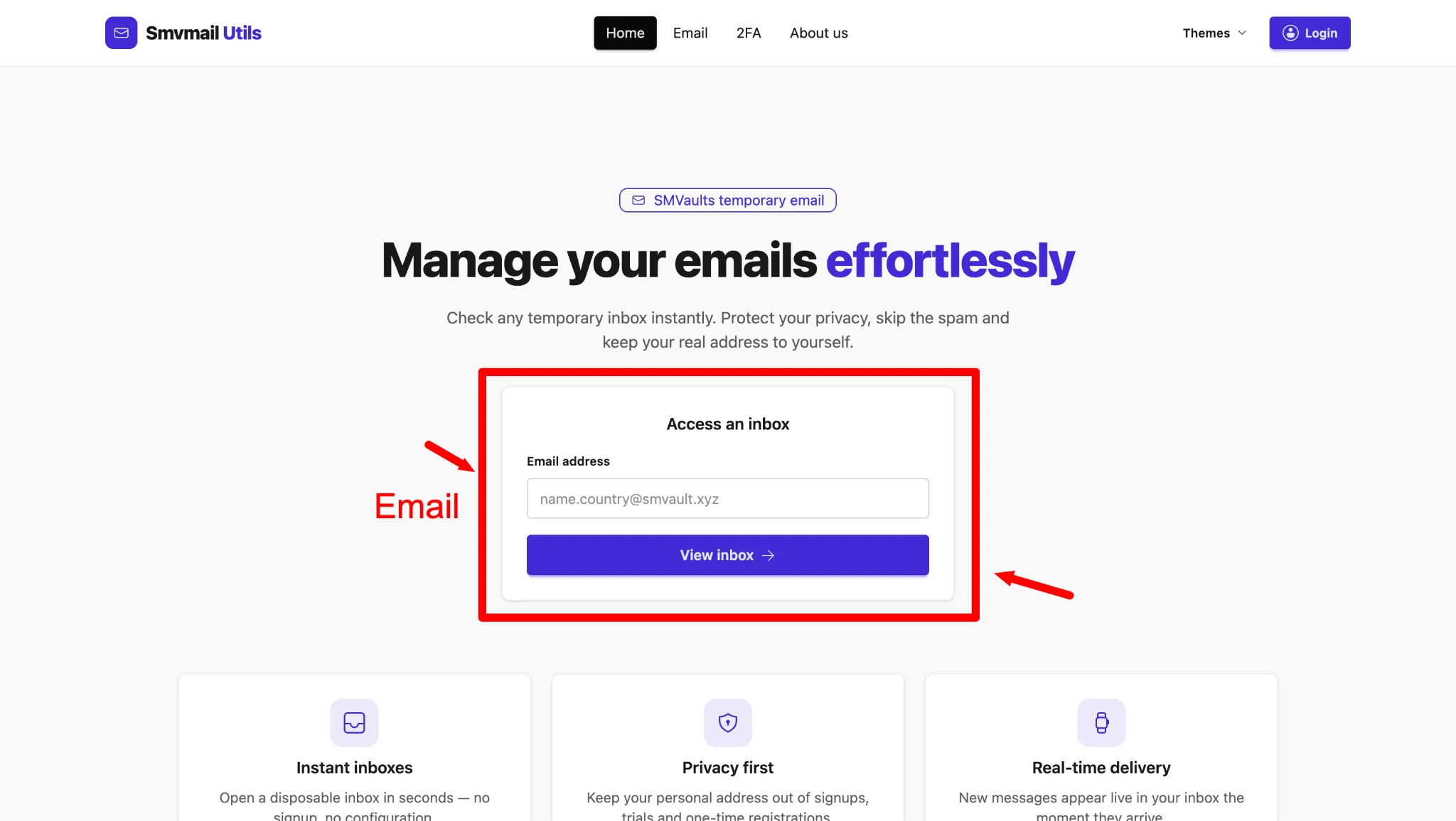 Enter the email address on the temporary email website